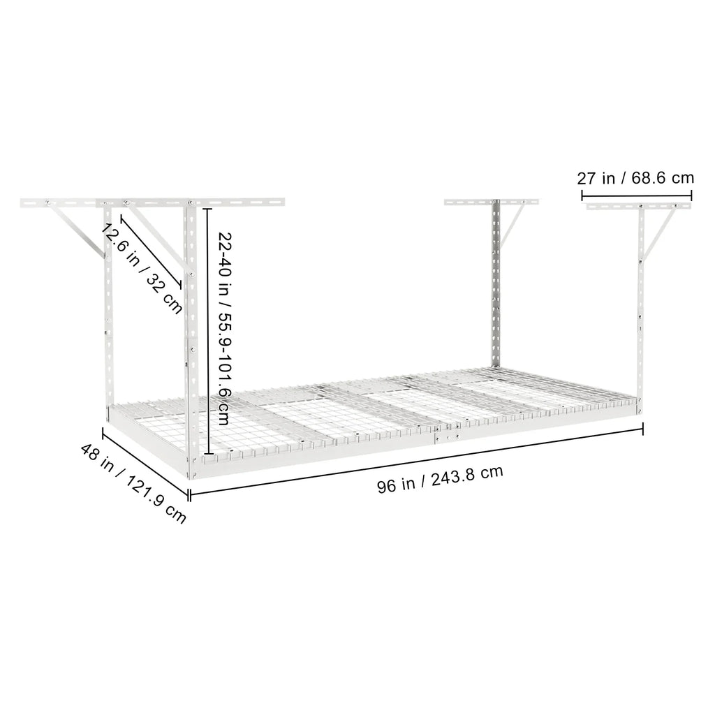 BENTISM Overhead Adjustable Garage Storage Rack 48x96in Ceiling Rack 600lbs White