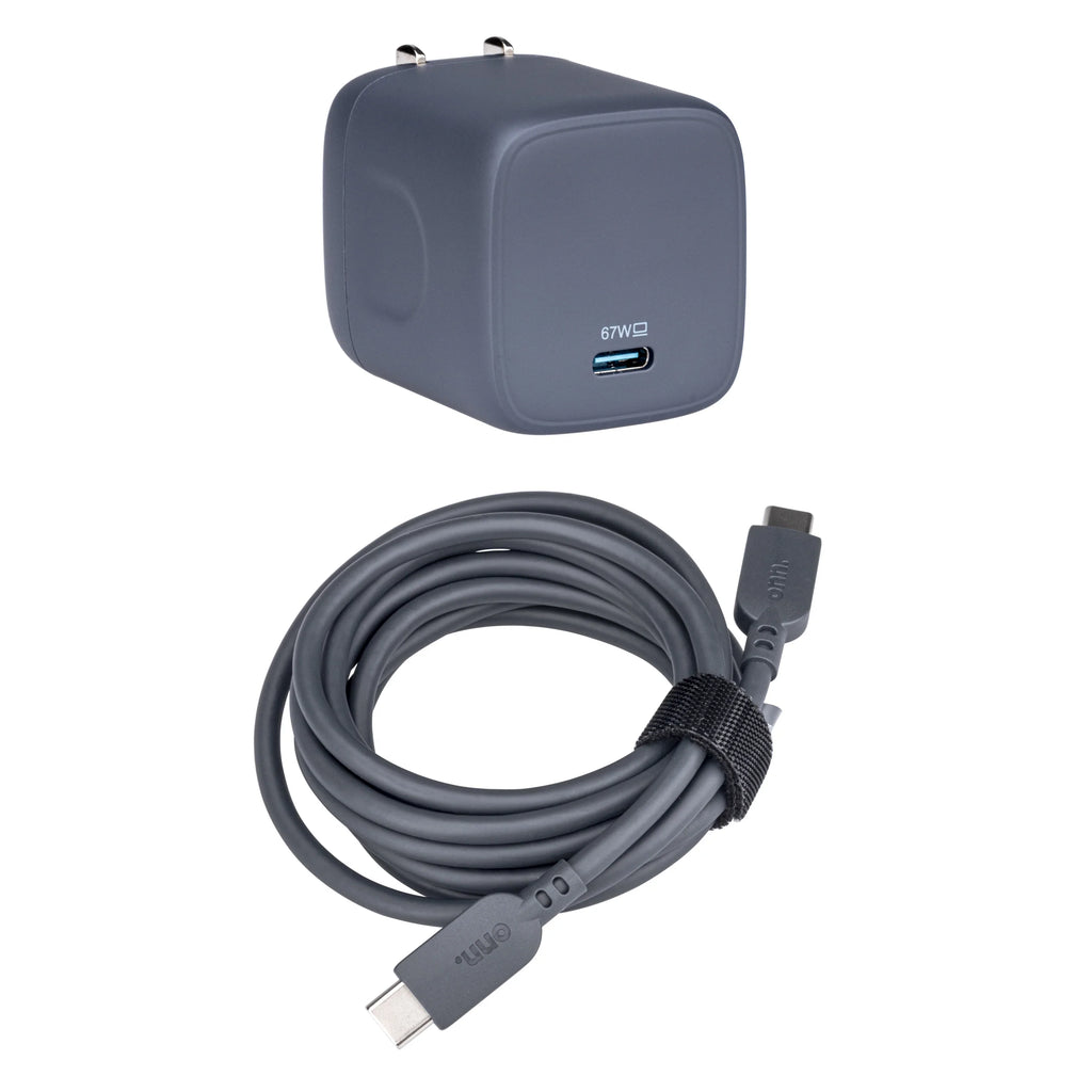 onn. GAN 67W Laptop Charger with 1 USB-C Port, Suitable for Apple,,HP,Asus,Acer,Lenovo,Grey