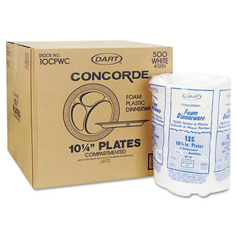 Dart Concorde Foam Plate, Compartmented, 10.25", 500-Pack