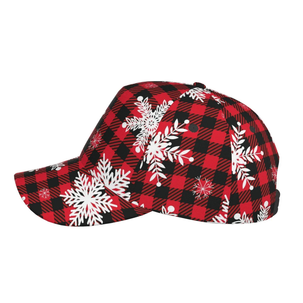 Balery Baseball Cap Adjustable Size for Running Workouts and Outdoor Activities All Seasons Dad Hat(Snowflakes On A Buffalo Plaid)