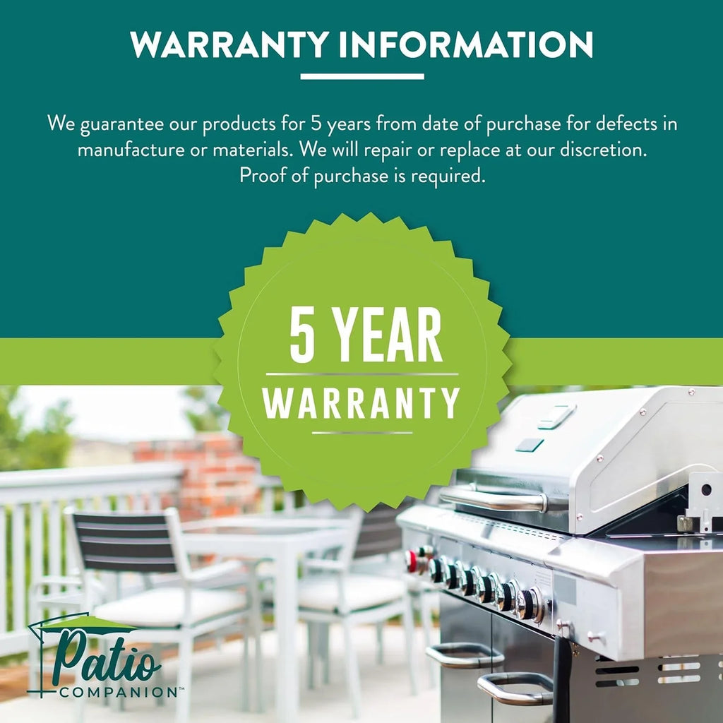 Patio Companion Professional, 65 Inch BBQ Grill Wrap 5 Year Warranty, Heavy-Grade UV Blocking Material, Waterproof and Environment Impervious Gas Grill Protection for Weber, Char Broil, Broil King, Black