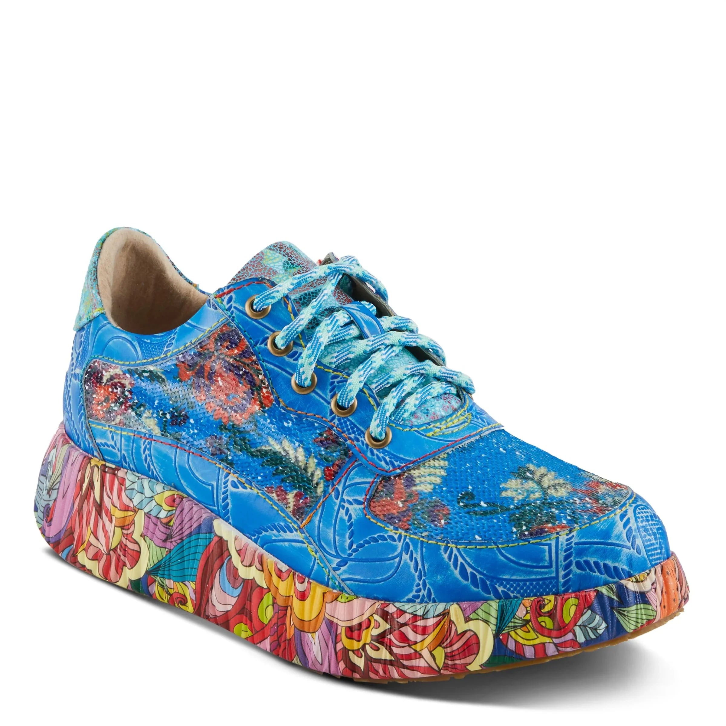 Spring Step L'Artiste Women's CAFFEY Multicolored Fashion Sneakers | Unique Energetic Patterns Blue Multi EU 39 / US 8.5