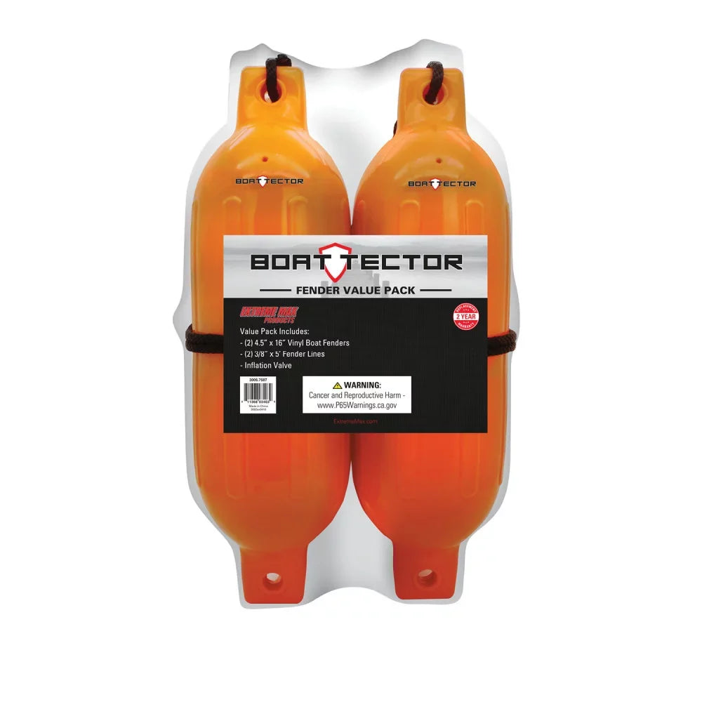 Extreme Max 3006.7581 Ship Inflatable Fender Value 2-Pack - 4.5" x 16", Neon Orange