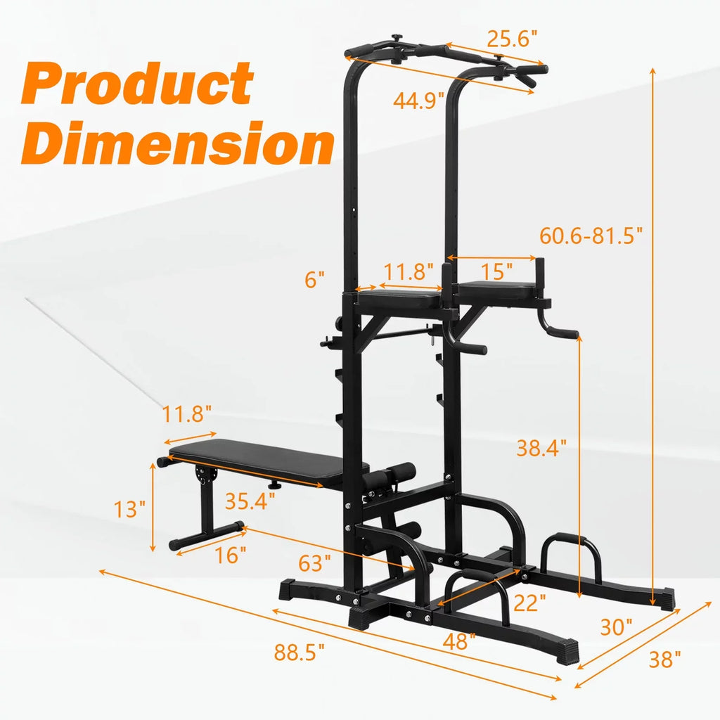 GIKPAL Power Tower Dip Station with Bench Pull Up Bar Stand Adjustable Height Heavy Duty Multi-Function Fitness Training Equipment for Home Office Gym