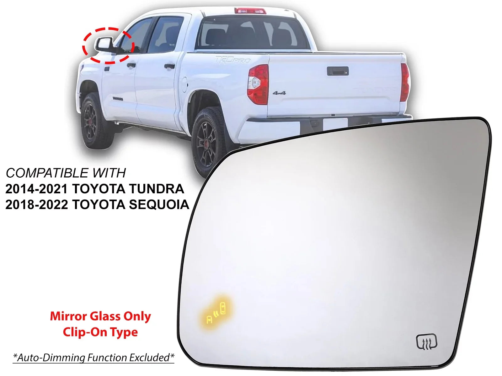APA Replacement for Exterior Rear View Mirror Glass Power Heated with Blind Spot Detection 2014-2021 Tundra 2018-2022 Sequoia Driver Left Side 879060C010 TO1324132