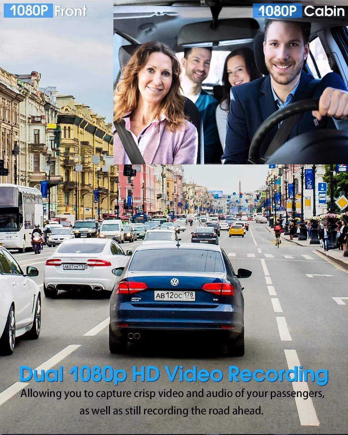 Abask J05 Dashcam Front and Inside Dual 1080P FHD - Angle 170°/140° With Night Vision,Parking Mode,G-Sensor,Loop Recording,WDR - With 32GB Card