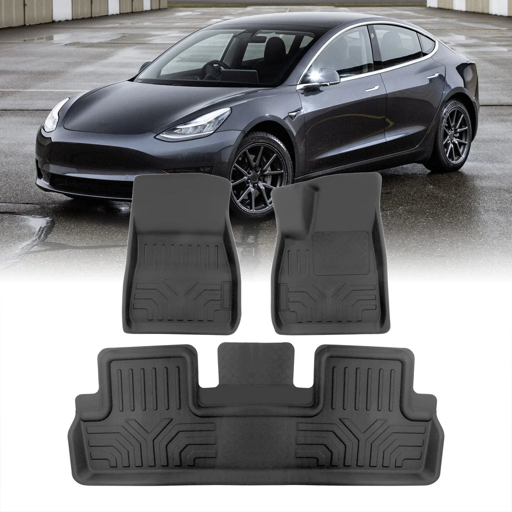 AJP Distributors All Condition Season Proof Protection Guard TPE Rubber Floor Mats Liner Front & Rear Set Suitable For Tesla Model 3 2017 2018 2019 2020 2021 2022 2023 17 18 19 20 21 22 23
