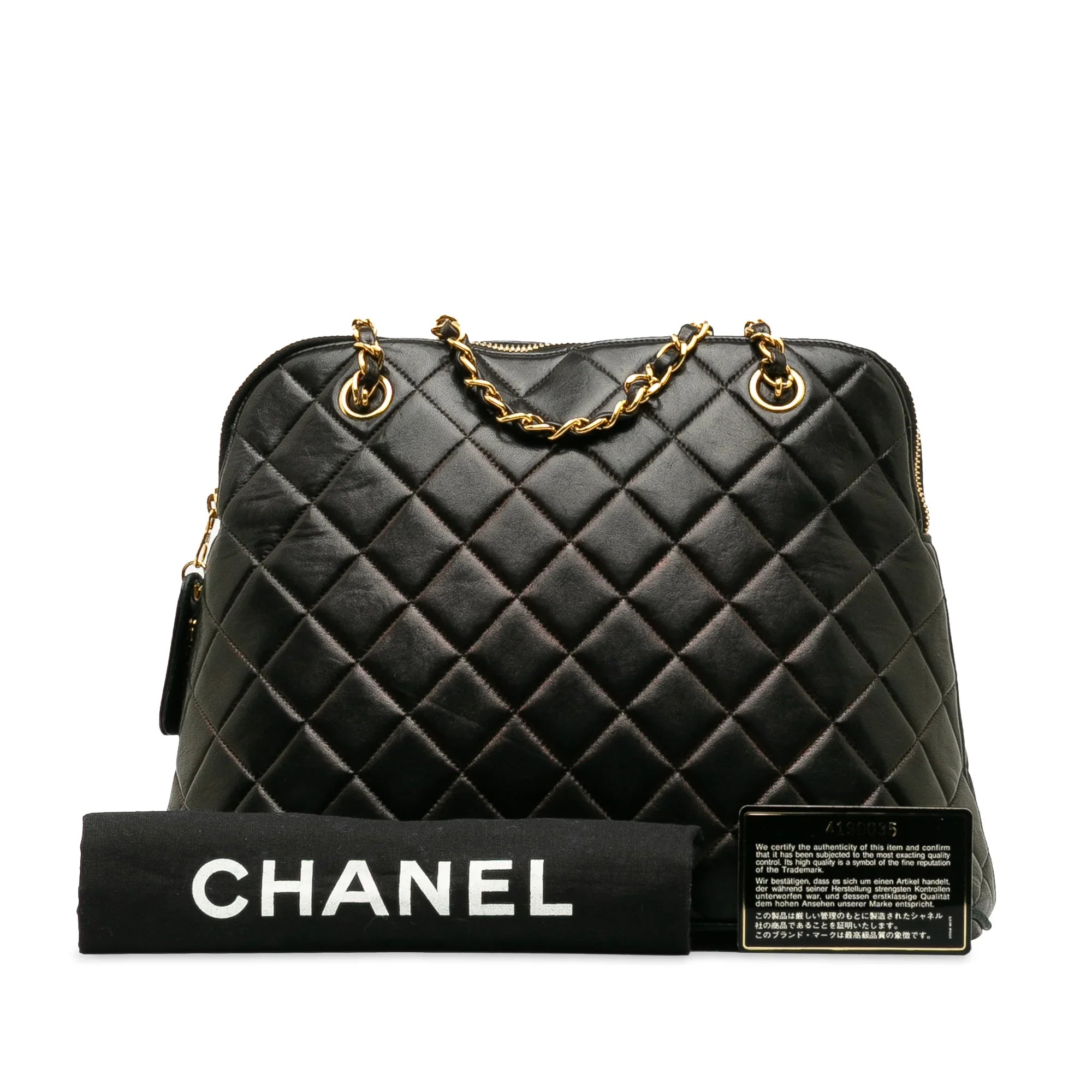 Pre-Owned Authenticated Chanel Quilted Lambskin Dome Shoulder Bag Leather Black Unisex (Good)