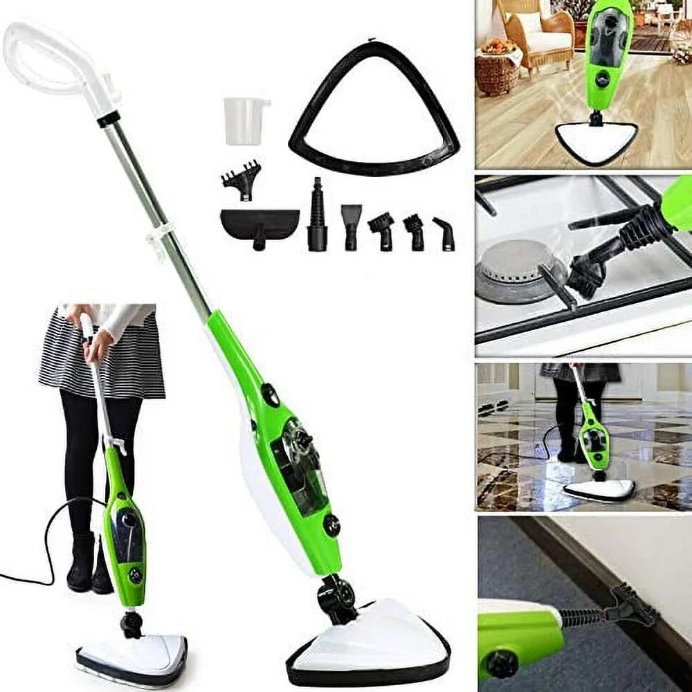 Multi-Function Steam Mop 10 In 1, Fast 20 sec Heating Up, Stream Clearner Suitable for All Types of Carpet/Floor, 300 ml, 1500 W, 3.5M Wire, White/Green