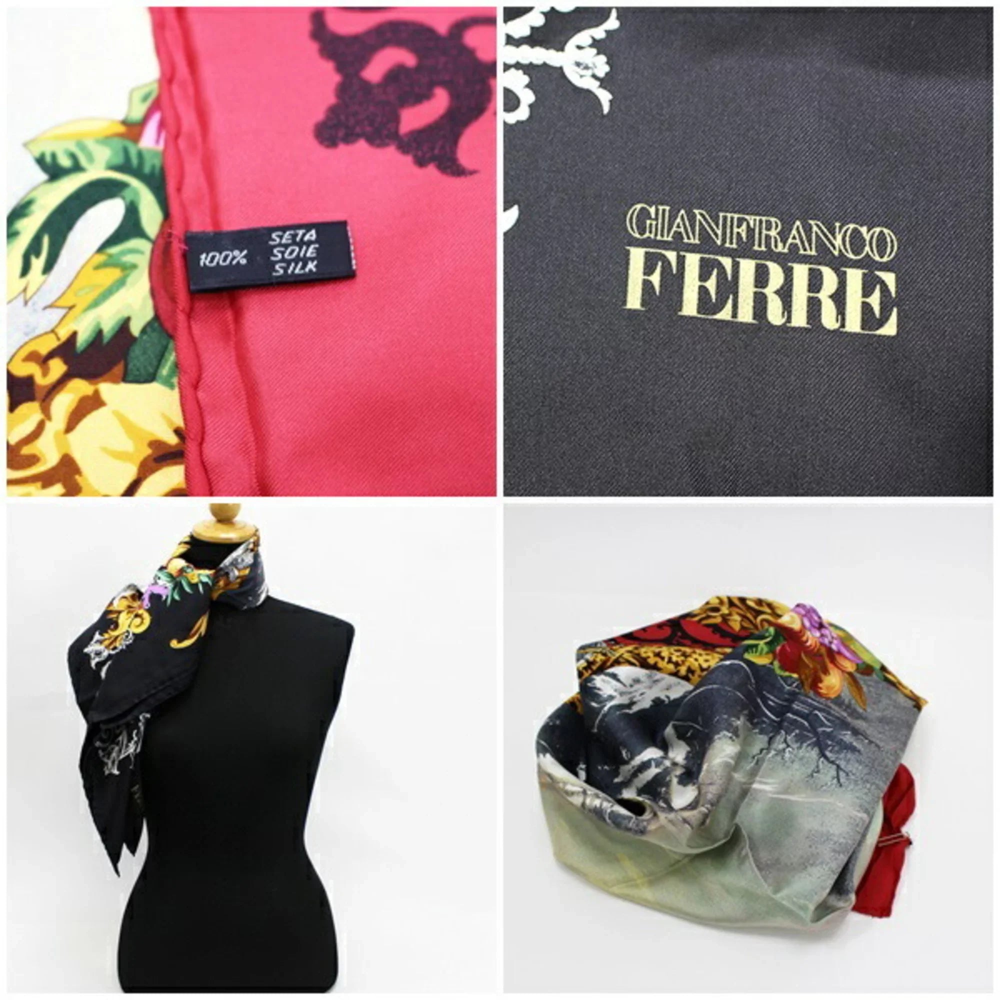 Pre-Owned Gianfranco Ferré Silk Scarf Stole Red x Black Multicolor GIANFRANCO FERRE Ladies (Good)