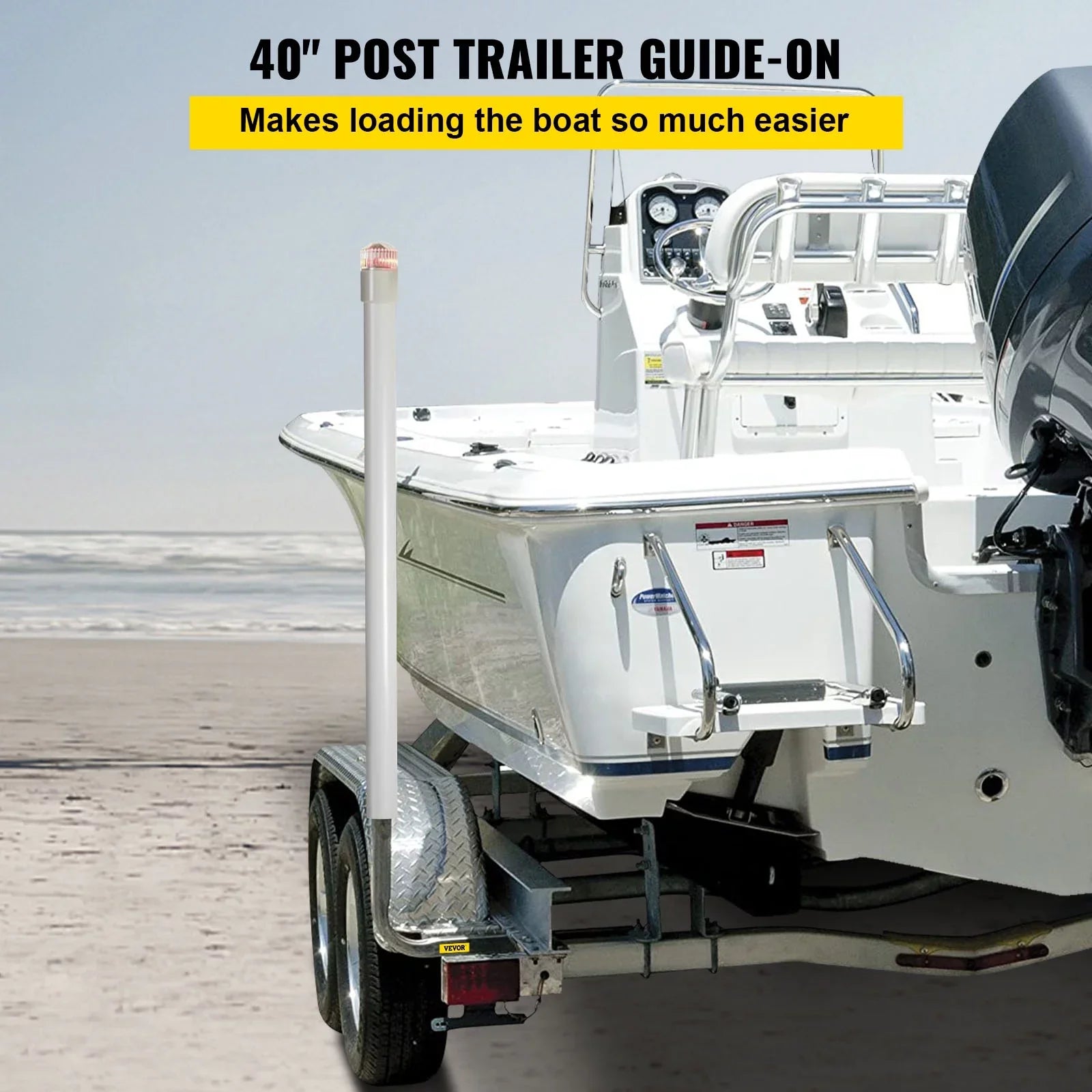 VEVORbrand Craft Trailer Guide-on, 40", 2pcs Galvanized Steel Trailer Post Guide on, with LED-Lighted PVC Tube Wrap Mounting Hardware Included, for Ski Ship Fishing Watercraft or Vessel Trailer