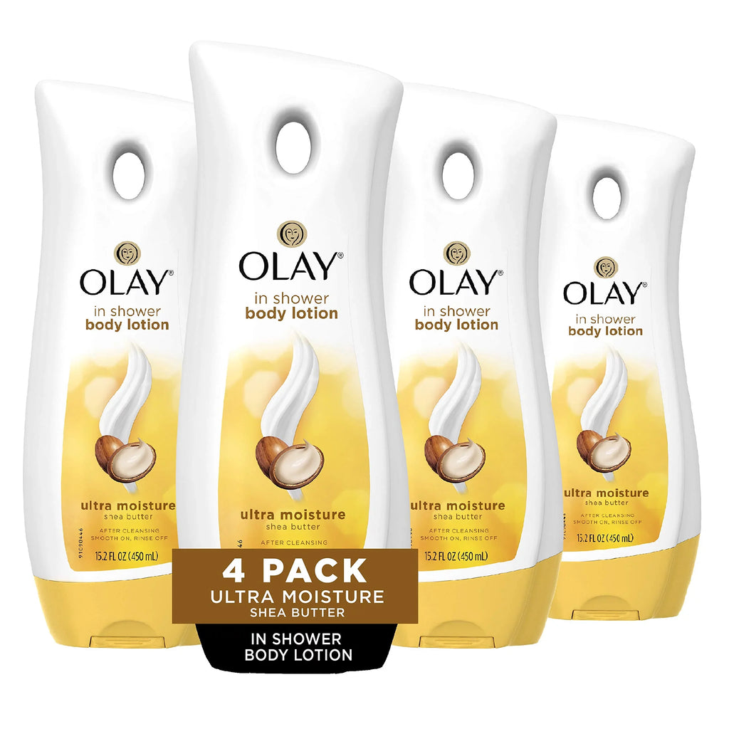 Olay Ultra Moisture Shea Butter In-Shower Body Lotion, Improves Dry Skin Hydration In 5 Days, 15.2 Fl Oz(Pack Of 4)