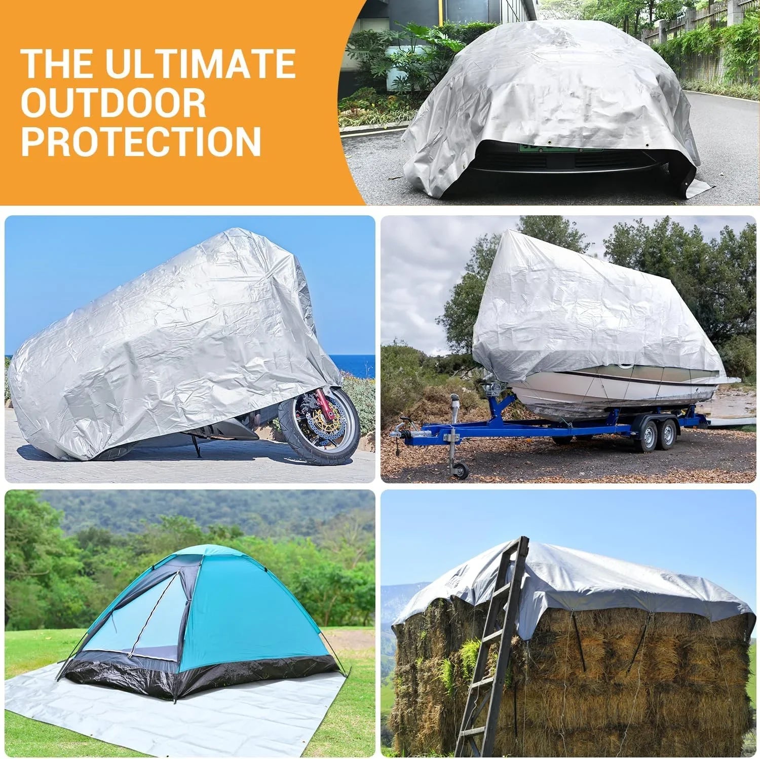 Tarps Heavy Duty Waterproof 12? X 20?, Extra Thick 16 Mil, Tear & Fade Strong 100% UV Blocking, Outdoor Tarp with Reinforced Grommets for Roof, Camping, Patio, Pool, Watercraft
