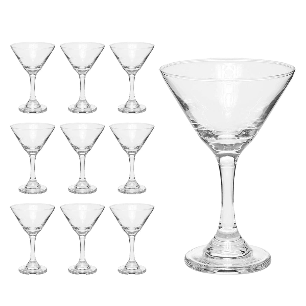 Classic Martini Glasses 9.25 oz. Set of 10, Bulk Pack - Top-notch for Cocktails, Wedding Favors, Party Favors, Events - Clear