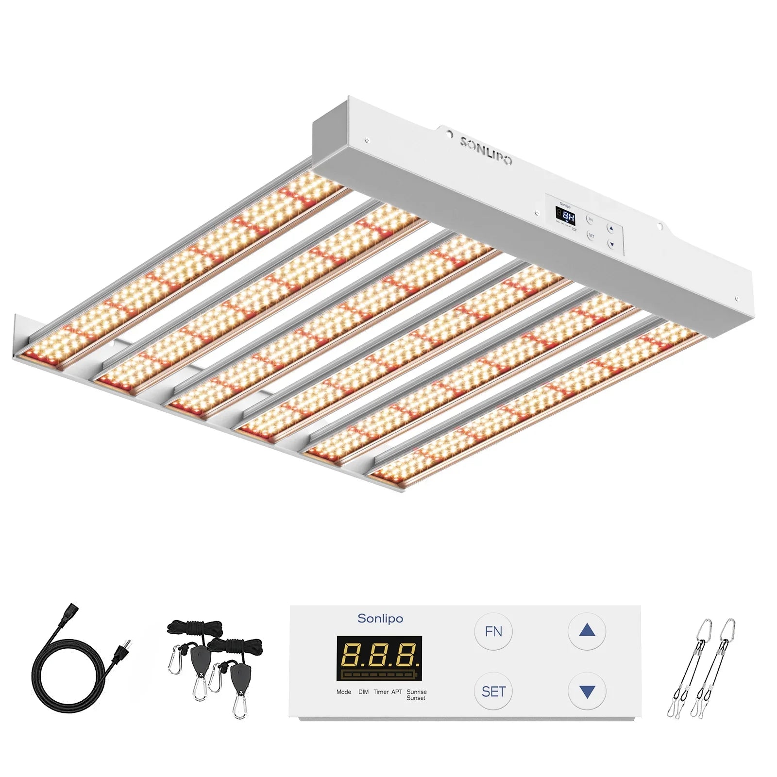 SPF2000 PRO LED Grow Light 200W with Full Spectrum Veg & Bloom Dimmer Timer - 3x3ft Coating Sunlike Grow Lamps for Indoor Plants - Seeding, Flowering, and Plant Growth LED Plant Light Fixture