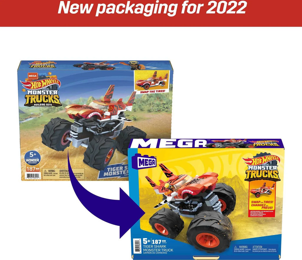 MEGA Hot Wheels Tiger Shark Monster Truck Building Set with 1 Figure (187 Pieces)