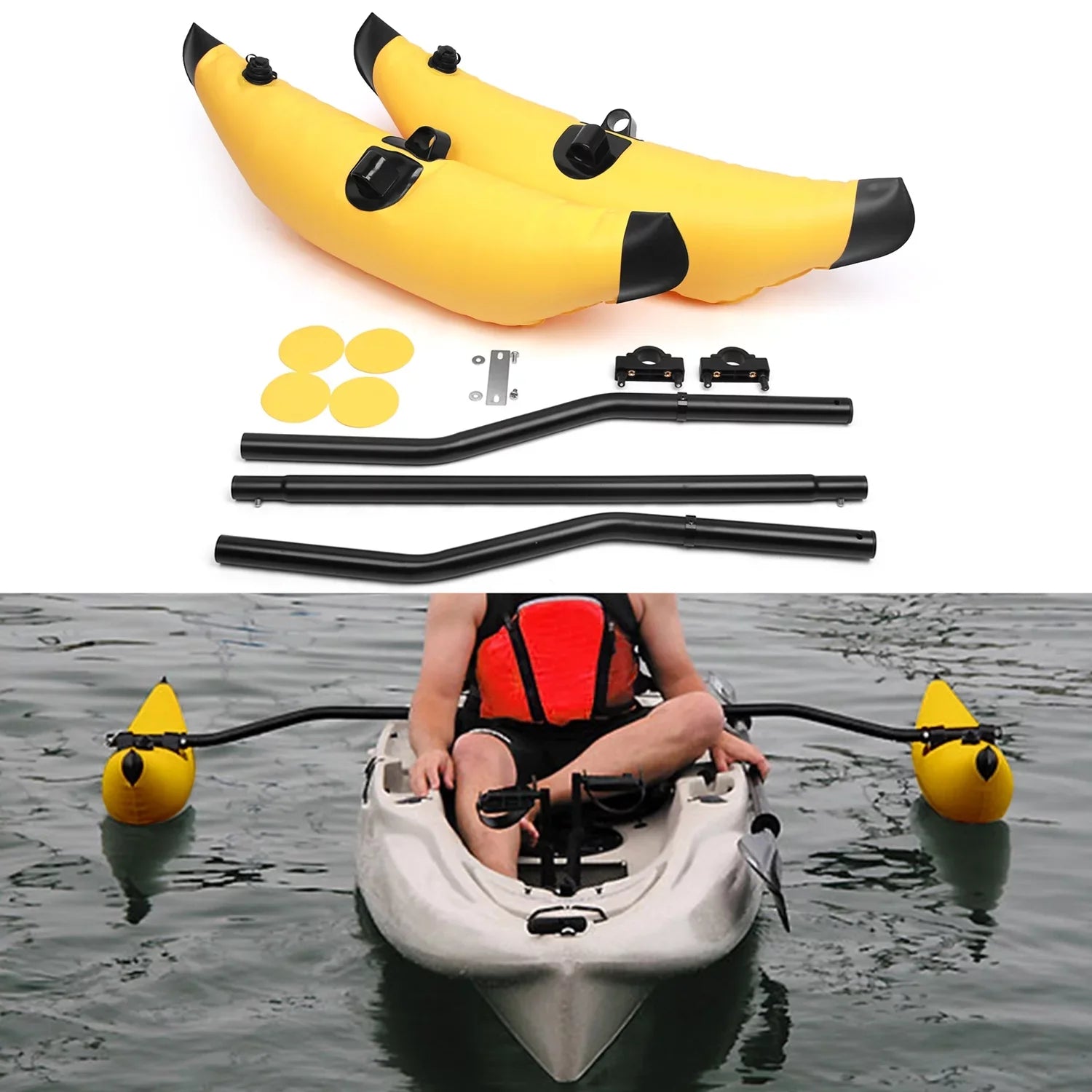 Meterk Kayak PVC Inflatable Outrigger Float with Sidekick Arms Rod Kayak Vessel Fishing Standing Float Stabilizer System Kit