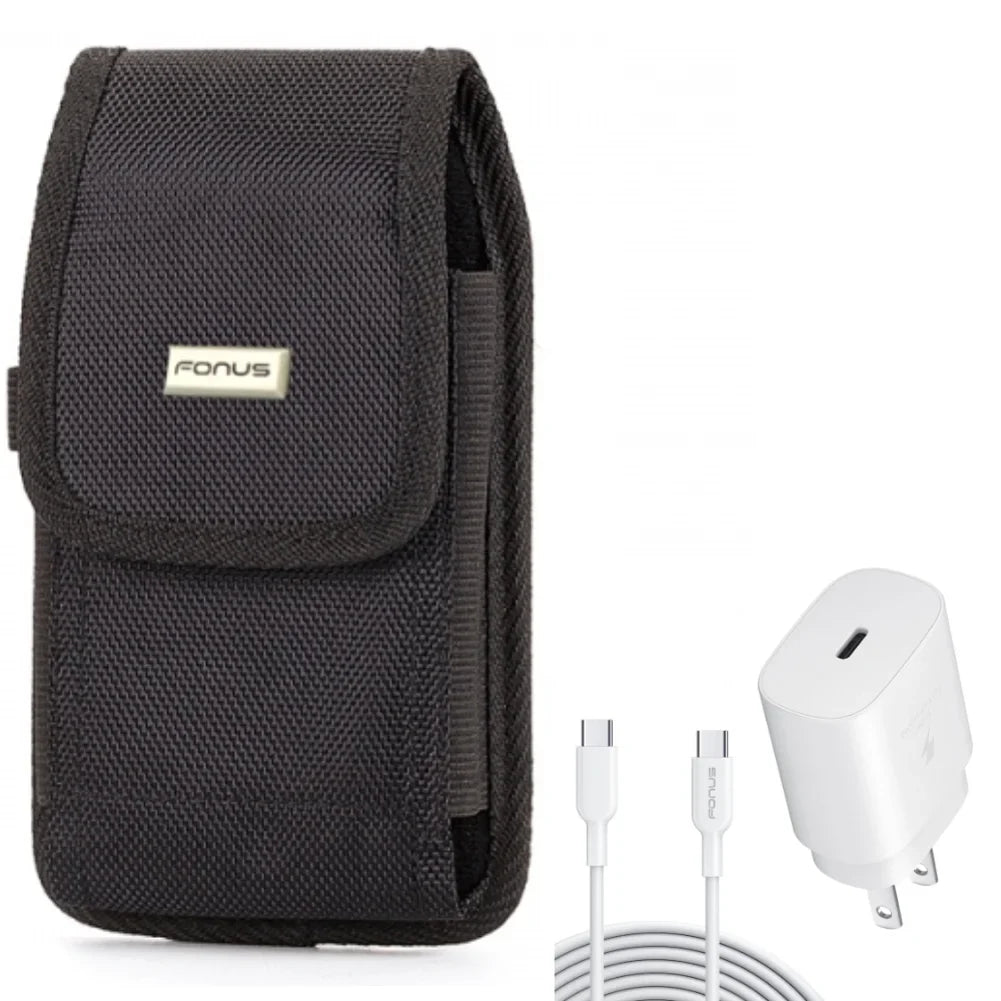 Holster Swivel Case Belt Clip w 6ft USB-C Cable PD Type-C 25W Fast Home Charger for Nubia RedMagic 7 - OnePlus 7T, 6T, 8, 6, 9, Nord N200 5G N100 N10 5G, Pro, UW, 5G McLaren, 7 Pro, 8T Plus
