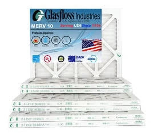 Glasfloss 20x20x1 - MERV 10 -Qty:6 - Furnace Air Filter - Made in USA (Actual Size: 19.5 x 19.5x7/8 inch)