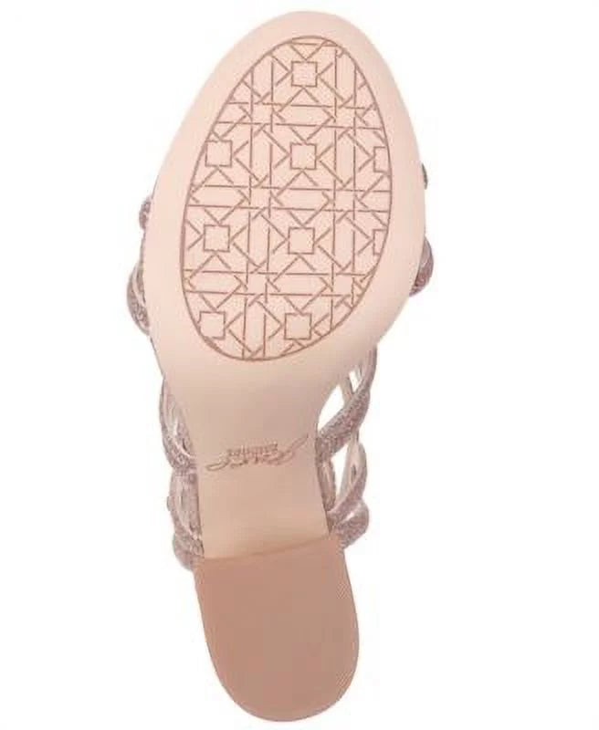 JEWEL BADGLEY MISCHKA Womens Pink Caged Padded Ankle Strap Glitter Shari Round Toe Flare Clasp Slingback Sandal 6