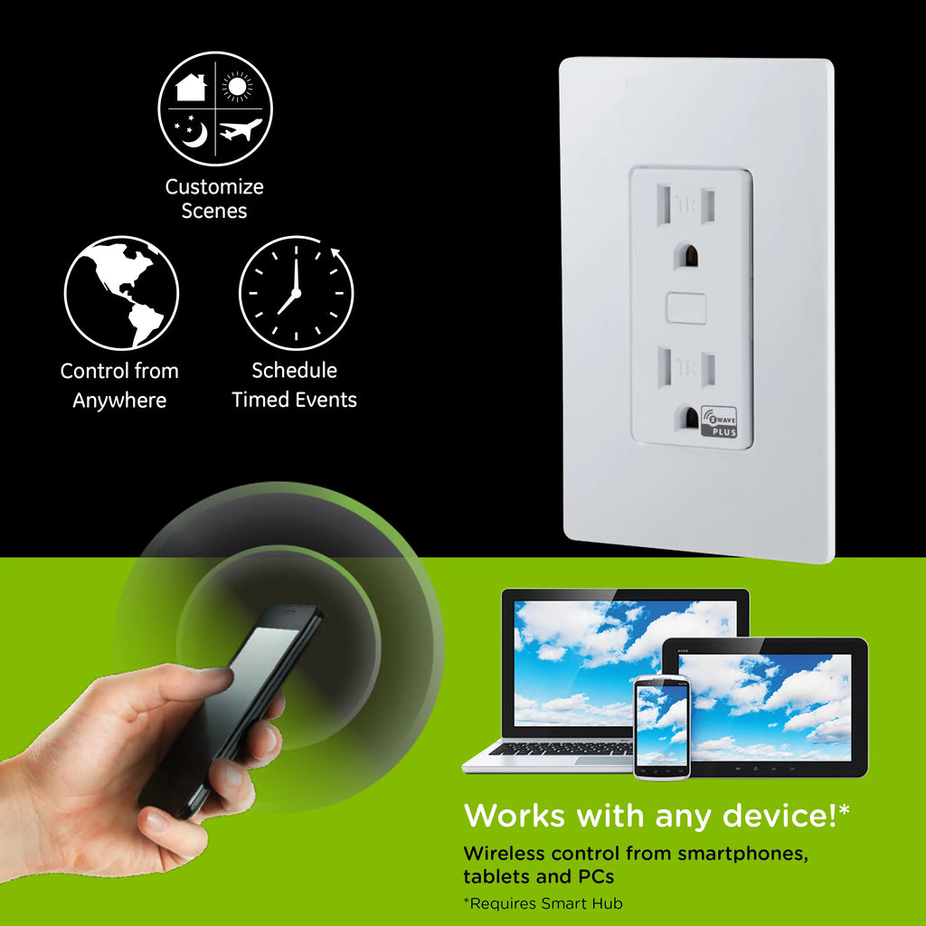 Enbrighten Z-Wave Smart Durable Outlet, Z-Wave Hub Required, 55256, White