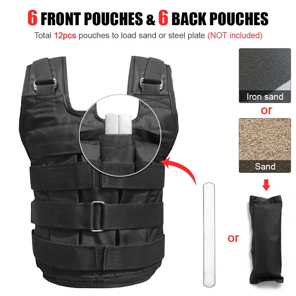 Meterk Max Loading 50kg Adjustable Weighted Vest Weight Jacket Oxford Exercise Weight Loading Cloth Strength Training (Empty)