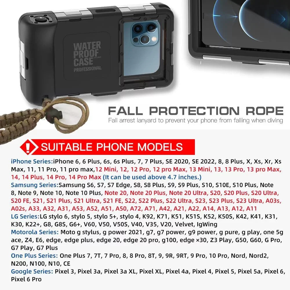 Waterproof Underwater Snorkeling Phone Case for iPhone 14/13/12/11 Pro Max Mini Xr/X/Xs/Samsung Galaxy Note10/9/8/S10/9/8 Ultra Plus Professional [15m/50ft] Photo Video Diving Wrap