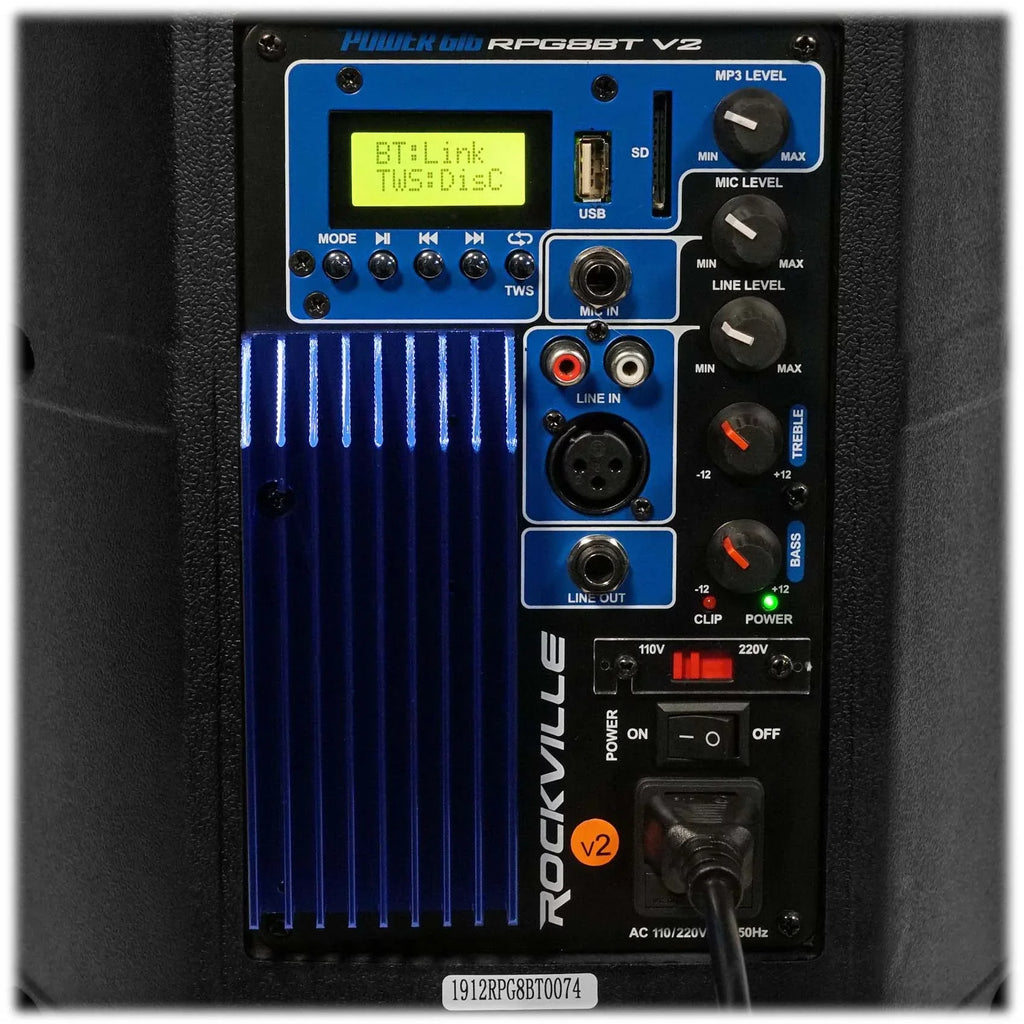 Rockville RPG8BT V2 8 inch Powered 400W DJ PA Speaker BlueTooth/Wireless/Remote/EQ