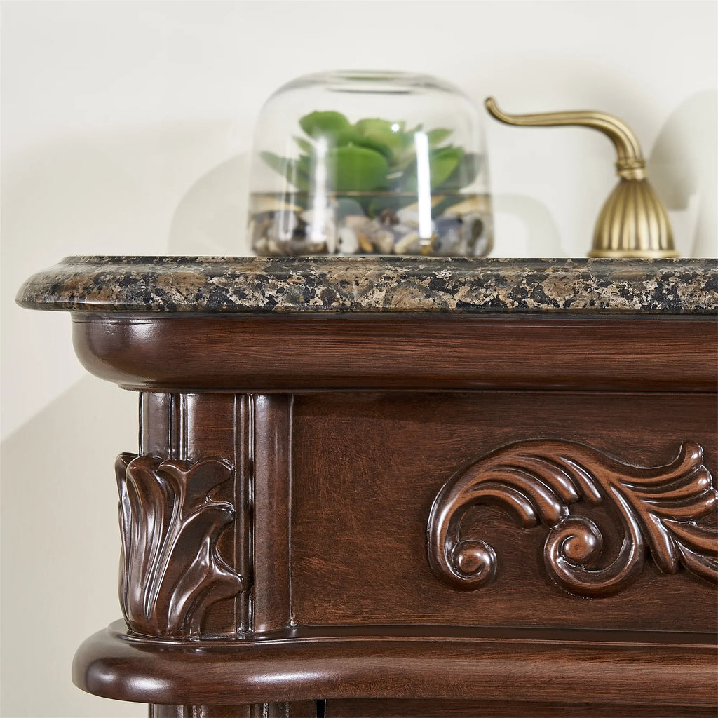 Stufurhome 60 inch Saturn Double Sink Vanity with Baltic Brown Granite Top