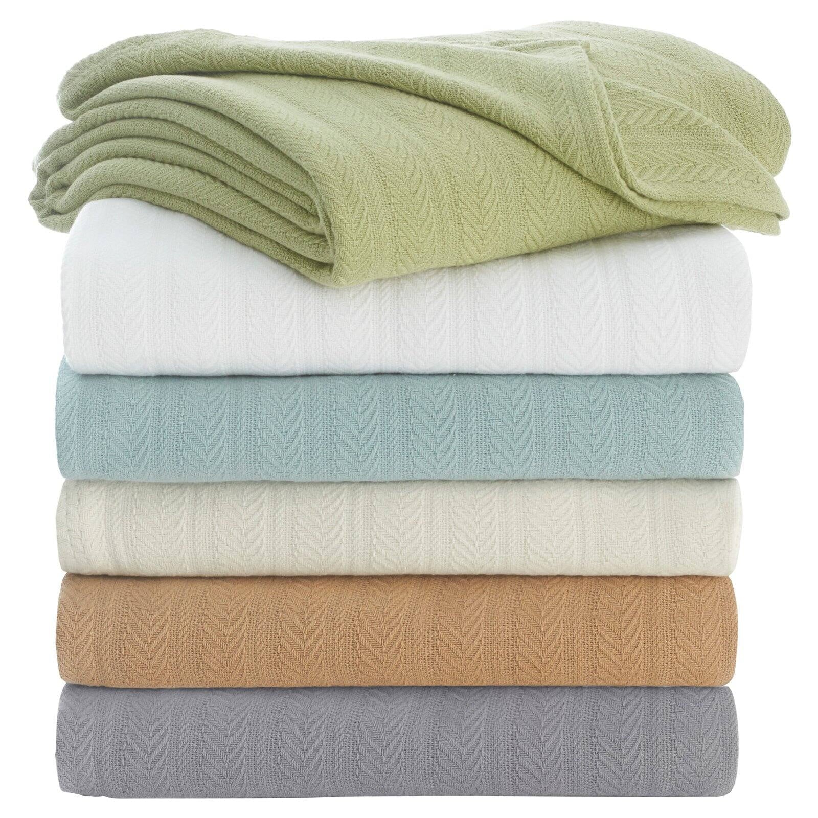 Vellux 100% Cotton Blanket - Soft, Breathable, Cozy & Lightweight Thermal Blanket - All Season Queen Size Blanket Perfect for Layering Bed, Couch & Sofa - Hotel Caliber (90x90 Inch Light Grey)