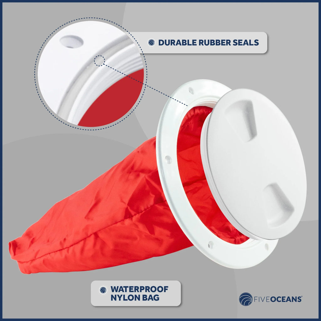 Five Oceans 6" Vessel Hatch, Marine Round Inspection Deck Plate Hatch with Detachable Coating and Storage Bag, Strong ABS White Plastic, for Pontoon, Fishing Watercraft Bass Vessel RVs, Caravan - FO4467