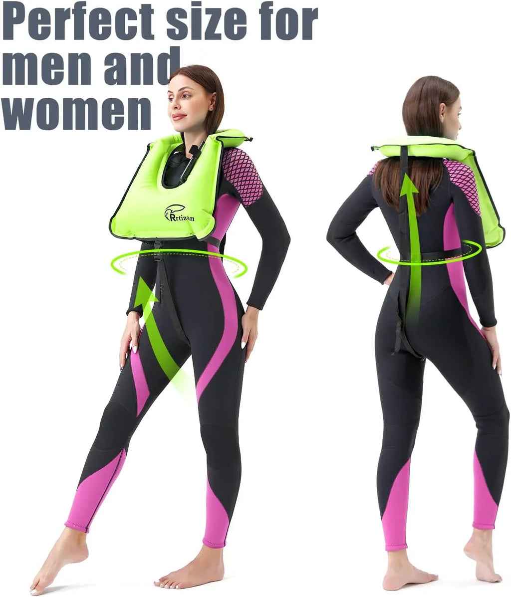 Rrtizan Snorkel Vest, Adults Portable Inflatable Swim Vest Jackets for Snorkeling Swimming Diving Safety