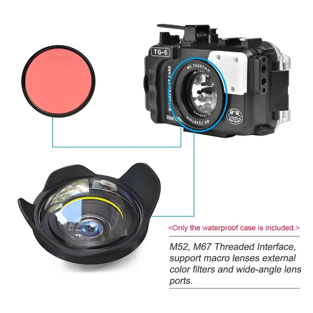 Sea frogs Underwater Camera Housing, Waterproof Diving Case for Olympus TG-6, 60m/195ft Protection