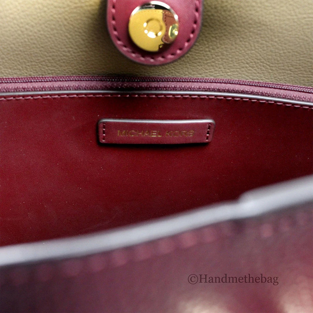 Michael Kors Reed Large Dark Cherry Leather Belted Tote Shoulder Bag Purse