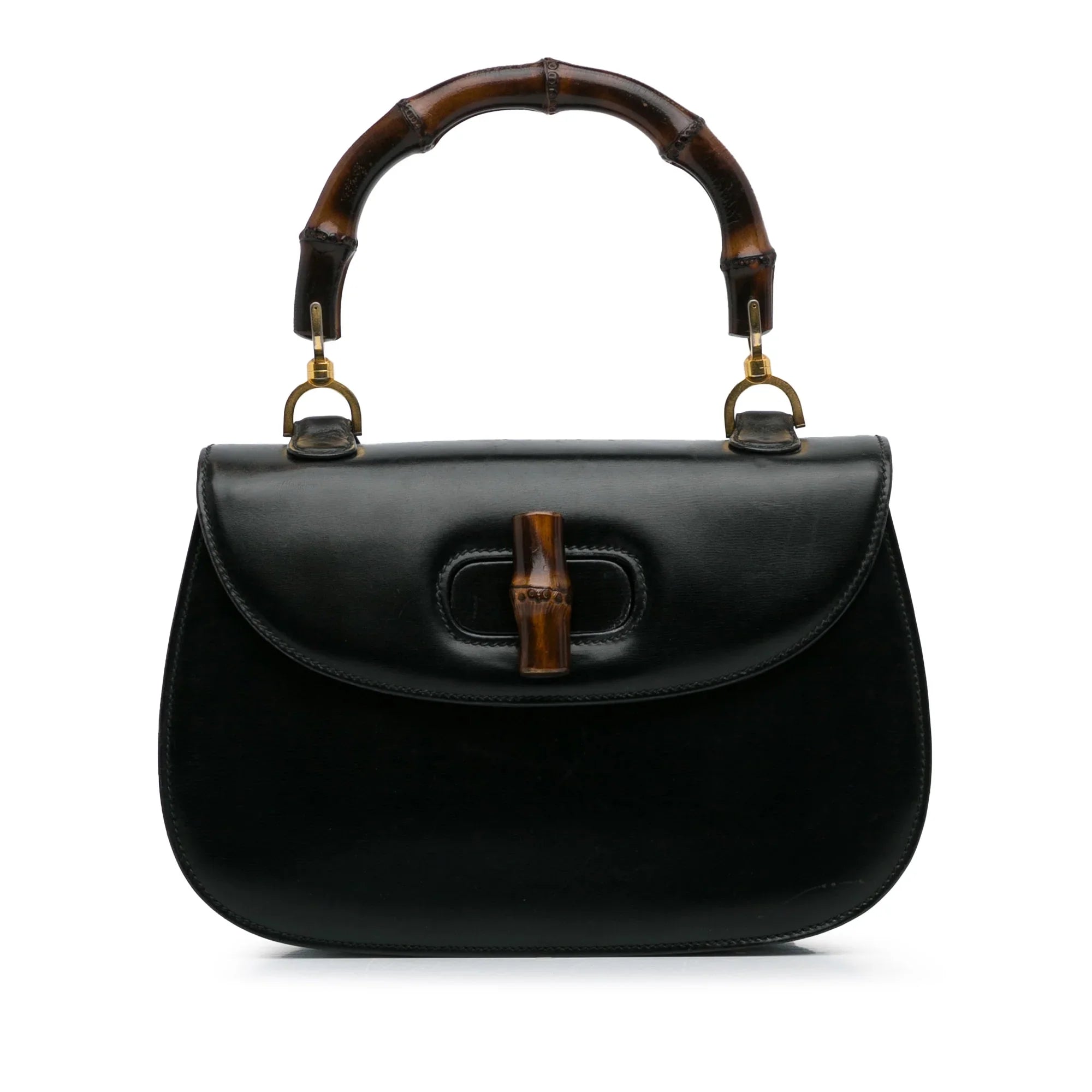 Pre-Owned Authenticated Gucci Bamboo Night Calf Leather Black Handbag Top HandleBag Unisex (Good)