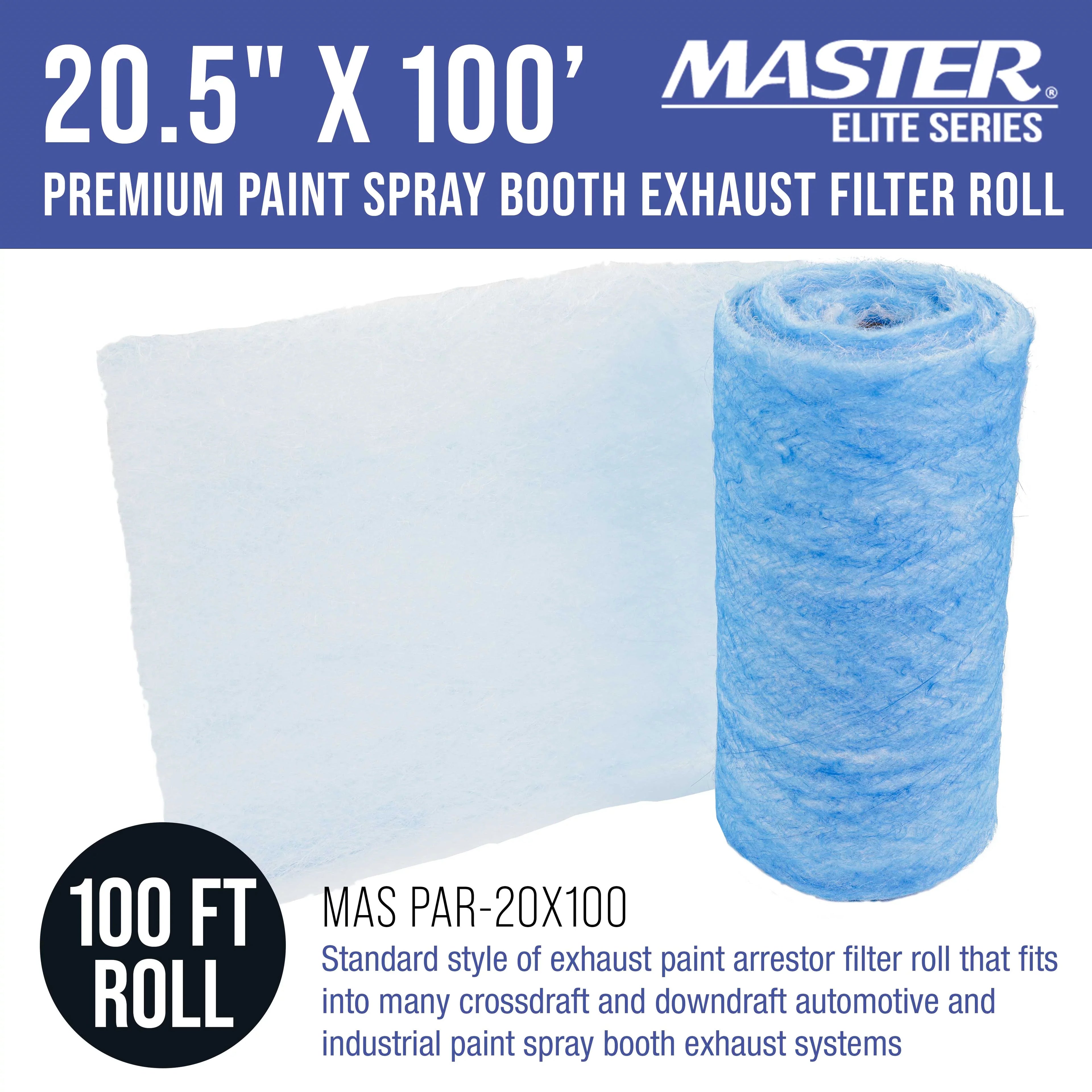 Master Elite Premium Paint Spray Booth Exhaust Filter Roll, 20.5" x 100' - 18 Gram Heavy-Duty Fiberglass Paint Arrestor - Captures Traps Overspray Paint Particles in Car Autobody Refinish Booths