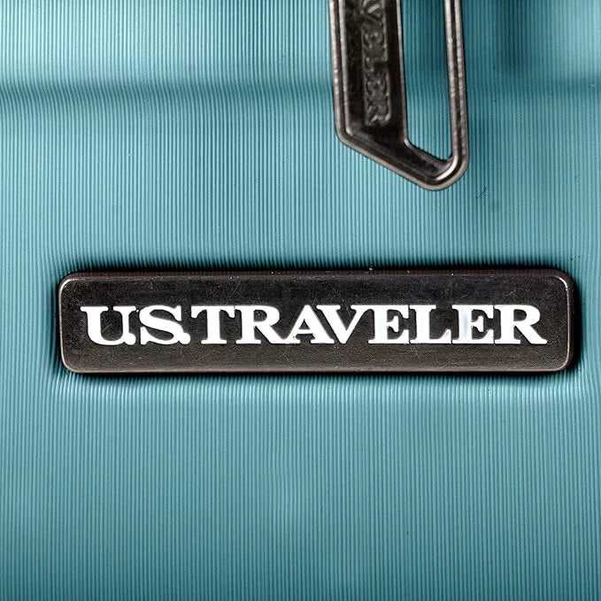 U.S. Traveler Boren Polycarbonate Hardside Rugged Travel Suitcase Luggage with 8 Spinner Wheels, Aluminum Handle, Teal, 3-Piece Set, USB Port in Carry-On