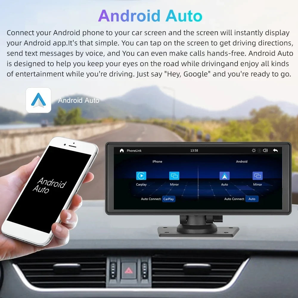 Portable Wireless Carplay&Android Auto Car Stereo,Newest 9.3 Inch Touch Screen Car Stereo with Bluetooth/FM Synchronization/Rear Camera Navigation Unit Player with Bluetooth FM Transmitter,AUX, TF