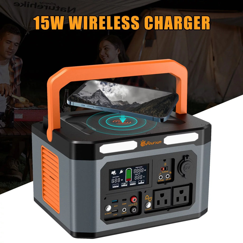 Foursun 1500W(3000W Peak) Portable Power Station,1598.4Wh with 2 x 1500W AC Outlets ,Wireless charge,PD 65W,Solar Generator for Home Backup, Emergency, Camping