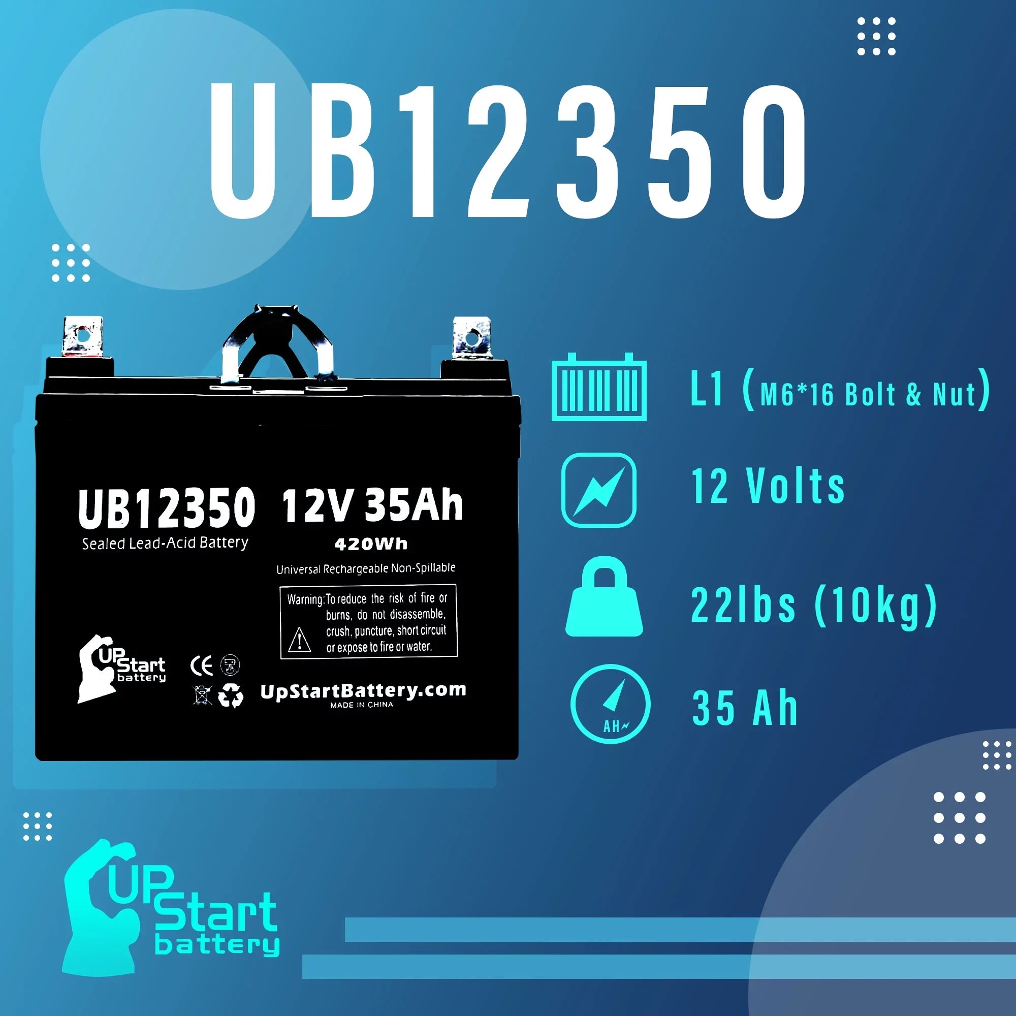 3x Pack - Fitting Imc Heartway Smart RT Battery - Replacement UB12350 Universal Sealed Lead Acid Battery (12V, 35Ah, 35000mAh, L1 Terminal, AGM, SLA)