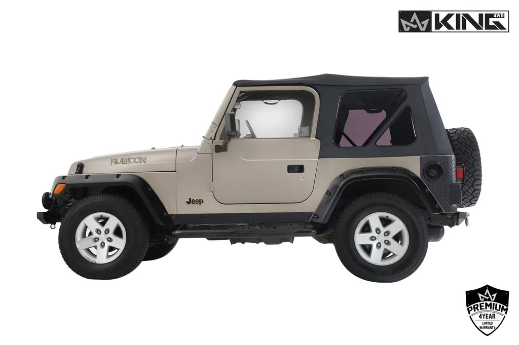 OVS 1997-2006 Fits Jeep Wrangler TJ King 4WD Premium Replacement Soft Top Without Upper Doors Black Diamond With Tinted Windows 14010235