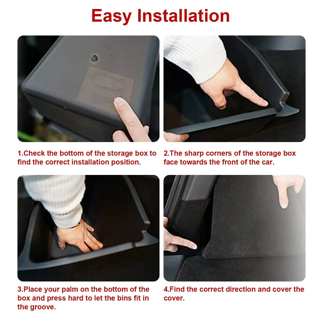 Xotic Tech Black Rear Trunk Side Storage Grocery Box w/Lid Reinforced Handle Partition Board Wrap Organizer Packet Holder Bin Suitable with Tesla Model Y 5 Seater 2022-up