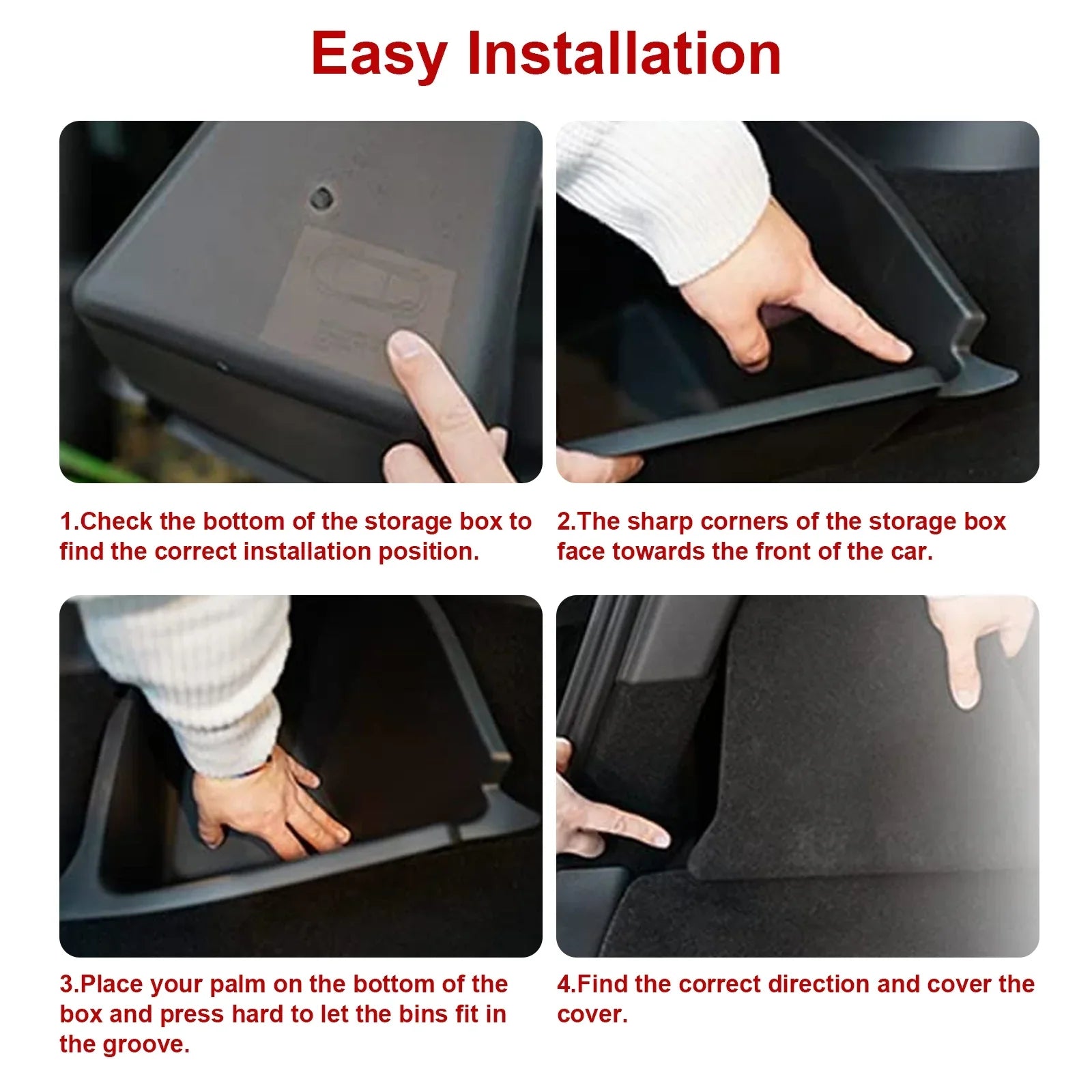 Xotic Tech Black Rear Trunk Side Storage Grocery Box w/Lid Reinforced Handle Partition Board Wrap Organizer Packet Holder Bin Suitable with Tesla Model Y 5 Seater 2022-up