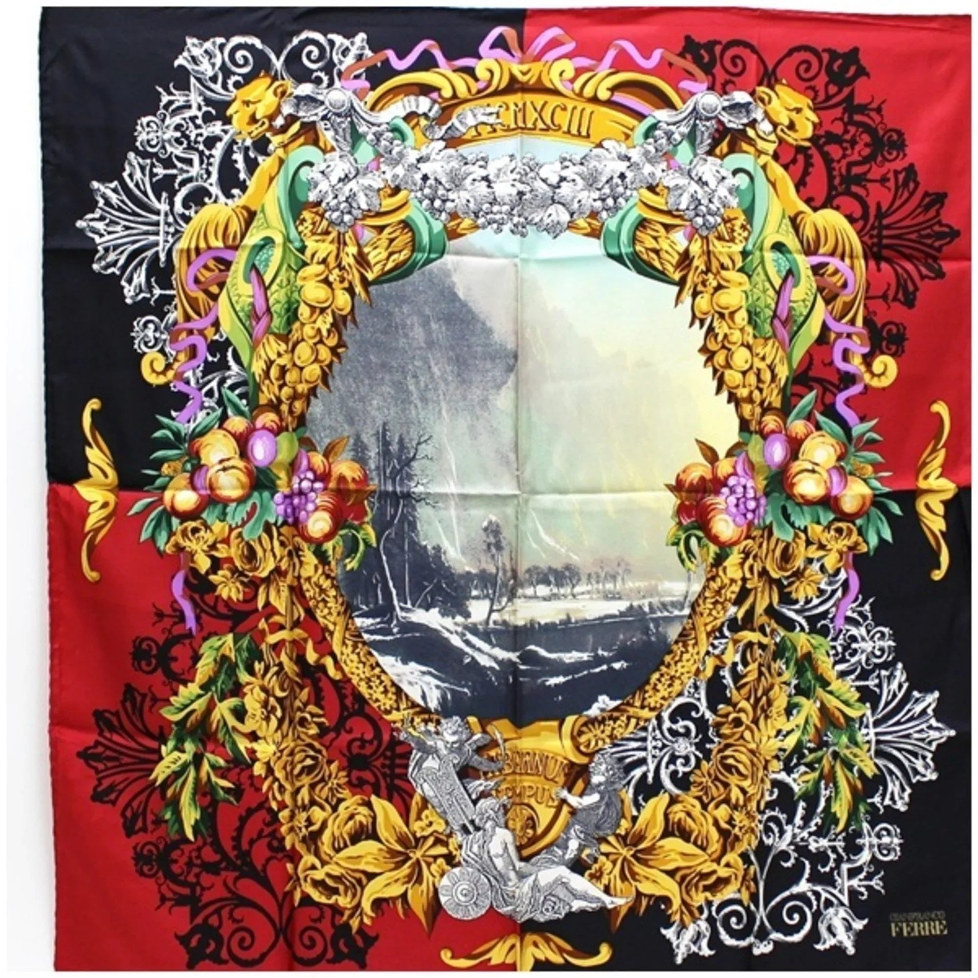 Pre-Owned Gianfranco Ferré Silk Scarf Stole Red x Black Multicolor GIANFRANCO FERRE Ladies (Good)