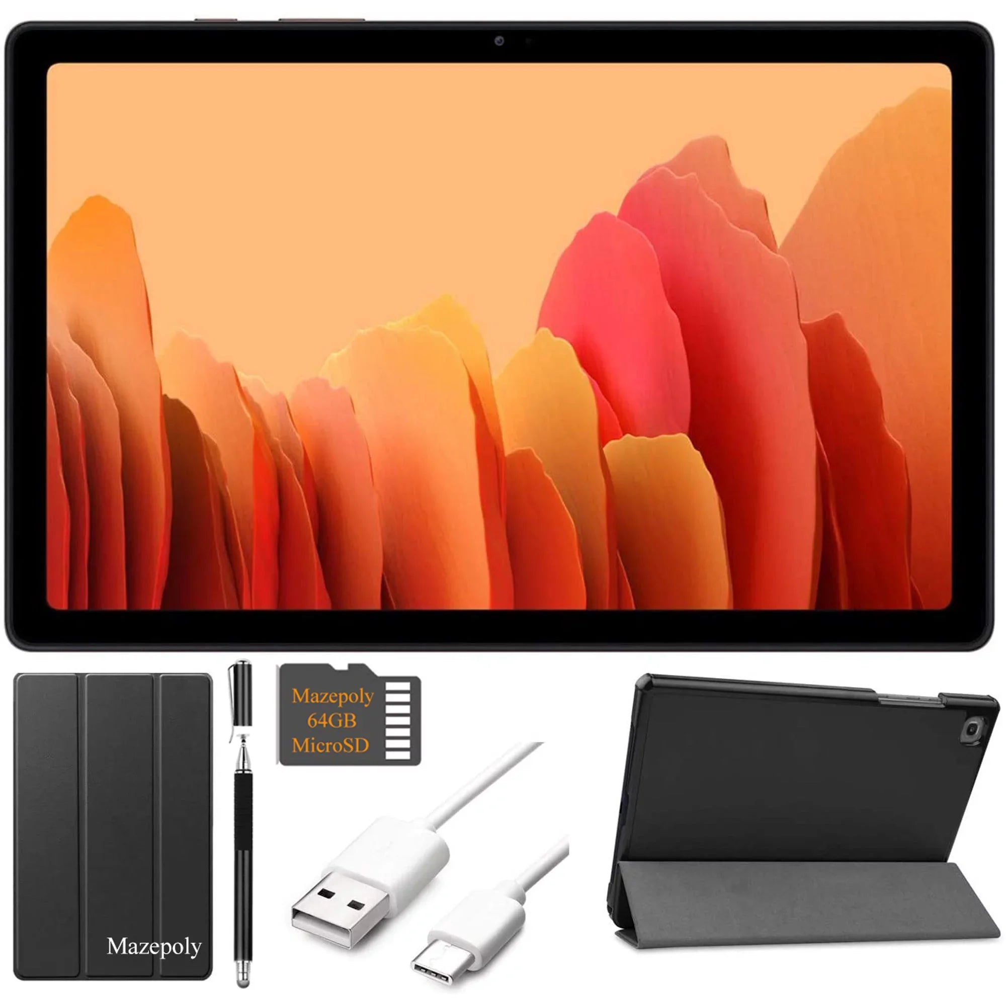 2021 Samsung Galaxy Tab A7 10.4'' (2000x1200) TFT Display Wi-Fi Tablet Bundle, 3GB RAM, Bluetooth, Android 10 OS (64GB, Gold) with Mazepoly Accessories