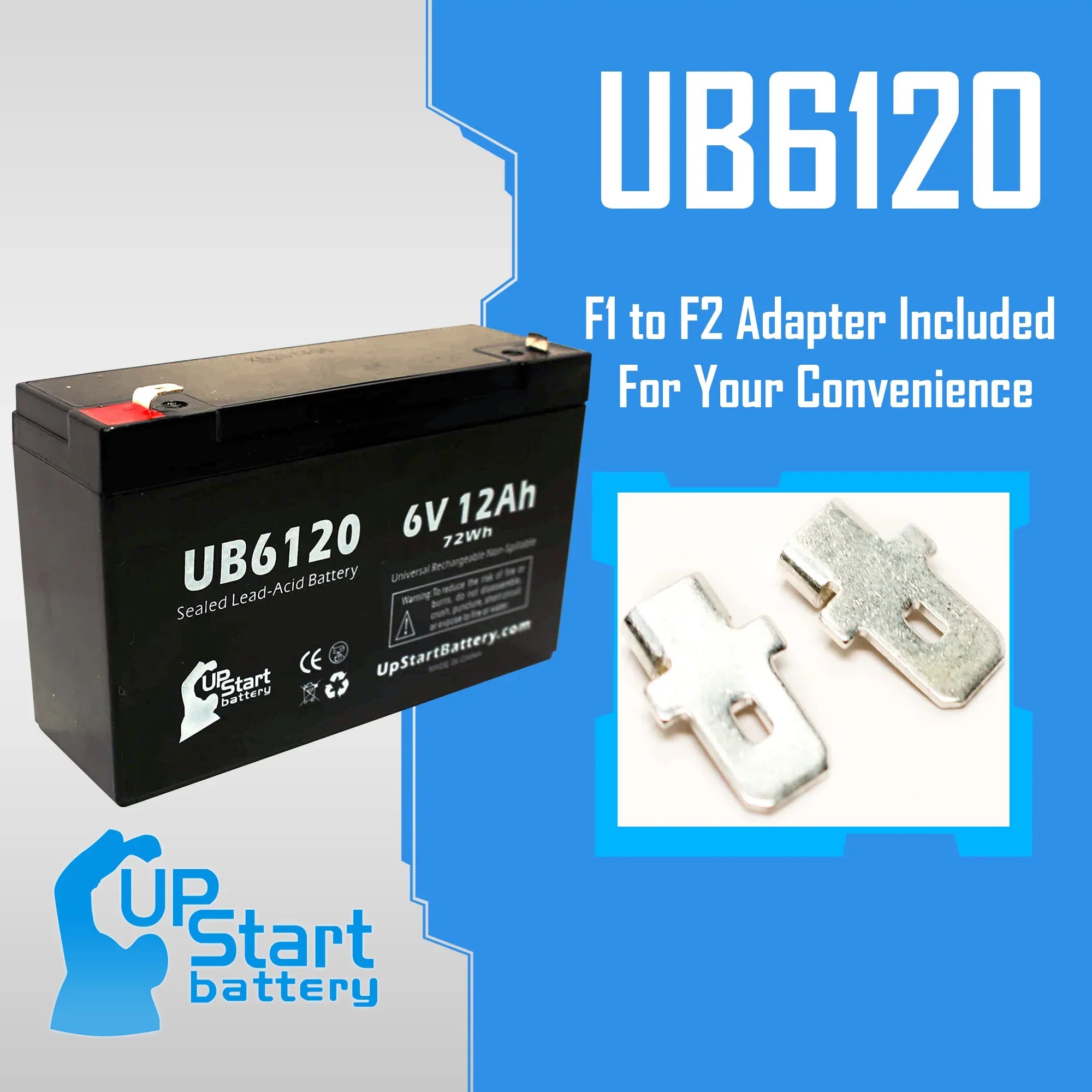 3x Pack - Suitable Tripp-Lite 850 Battery - Replacement UB6120 Universal Sealed Lead Acid Battery (6V, 12Ah, 12000mAh, F1 Terminal, AGM, SLA) - Includes 6 F1 to F2 Terminal Adapters