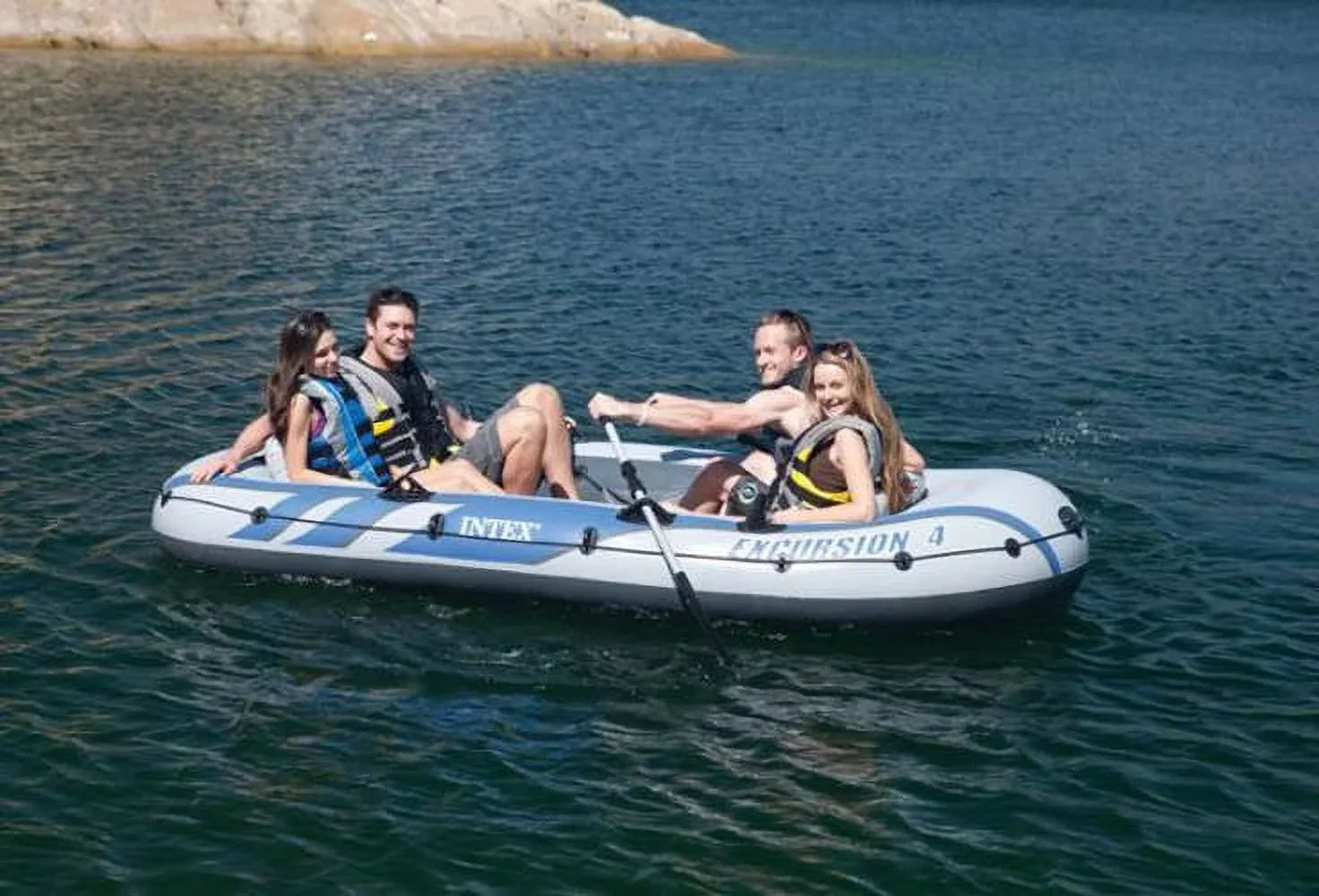 Intex Excursion Inflatable Rafting Fishing 4 Person Ship w/ Oars & Pump (3 Pack)
