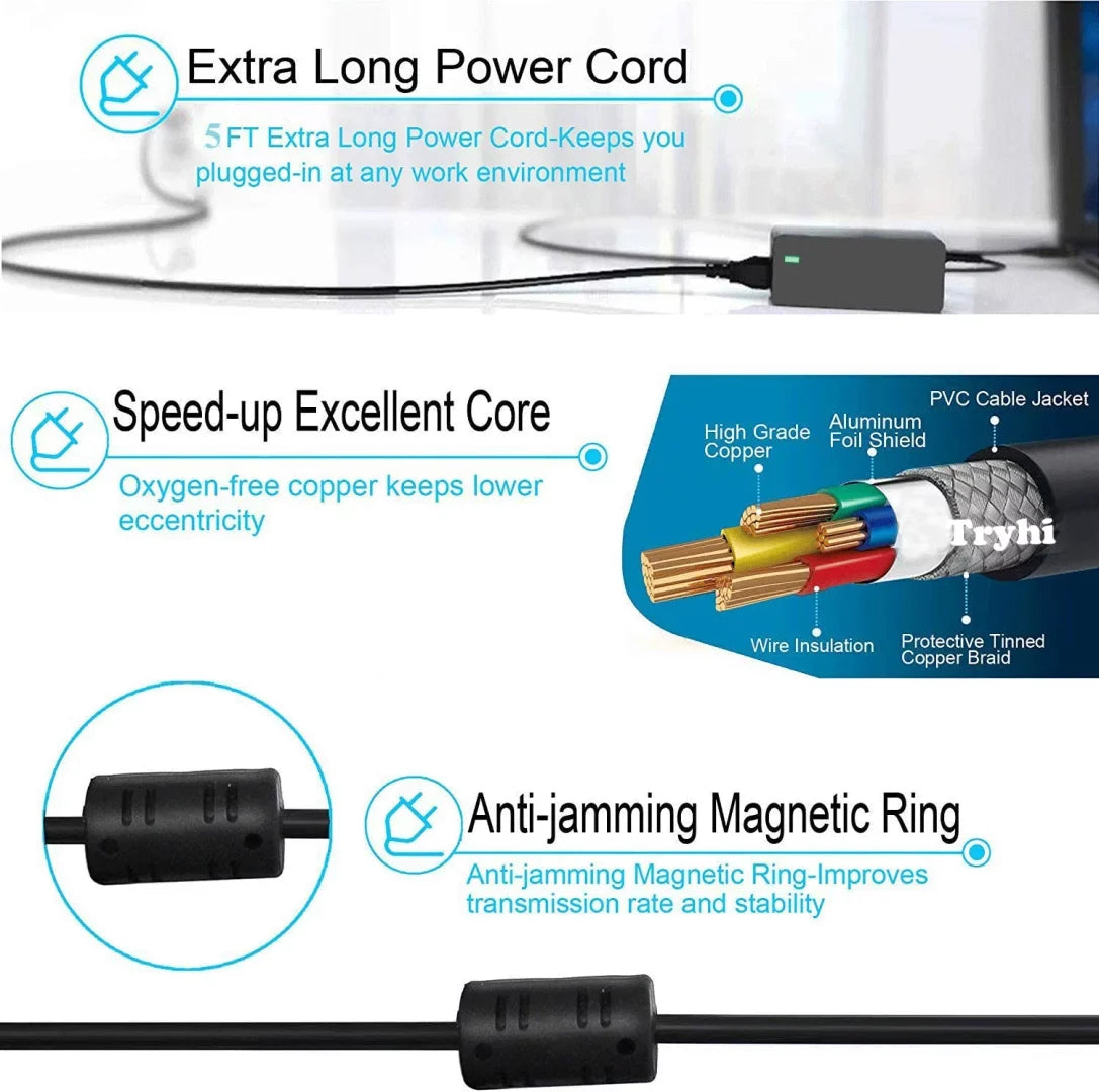 Charger AC Power Adapter for DELL Inspiron 17 5775 Desktop 24 3452 3455 3459 3464 W15B W17B W12C PC Power Cord Supply New