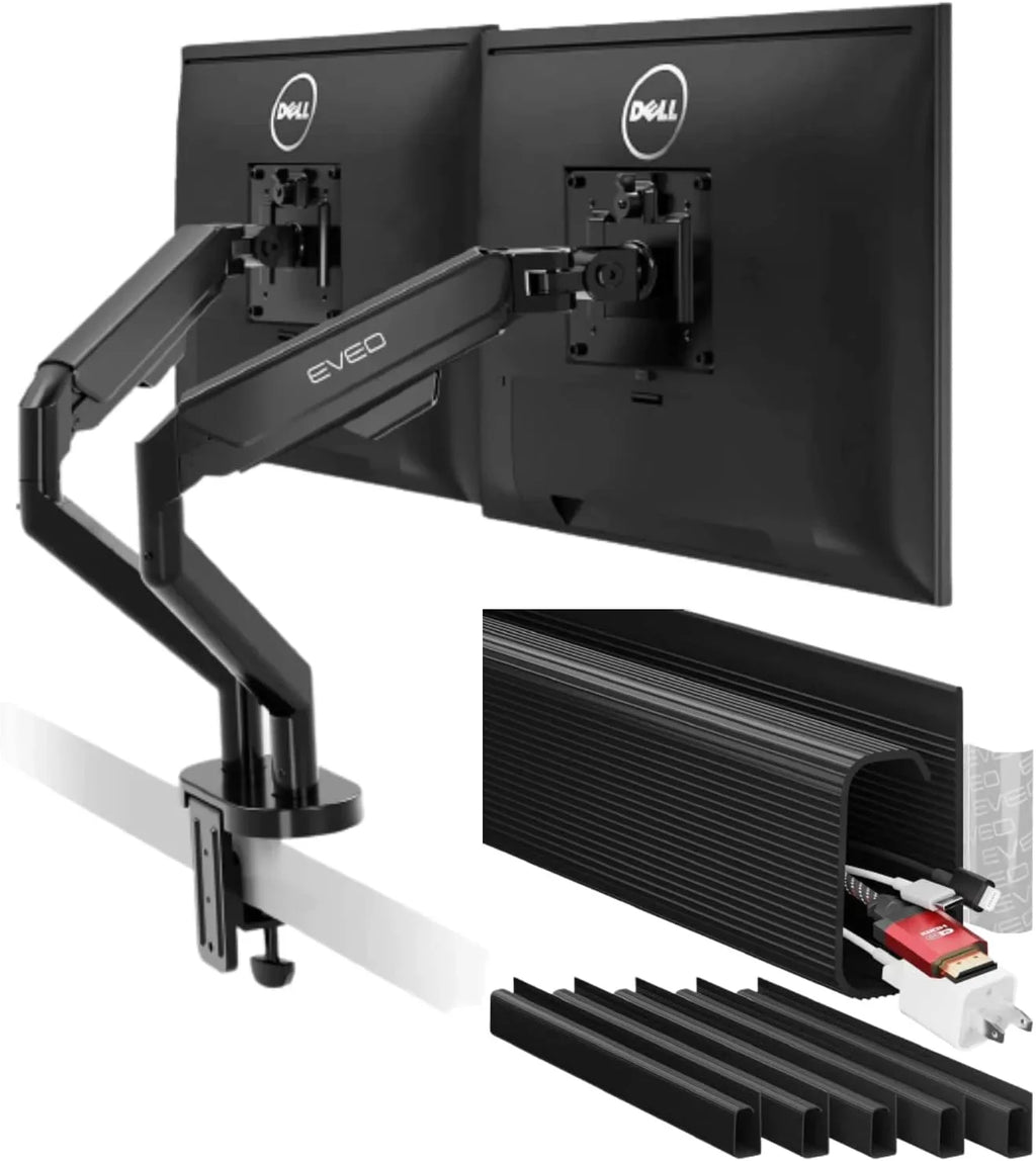 Premium Dual Monitor Stand + Cable Management 96'' J Channel