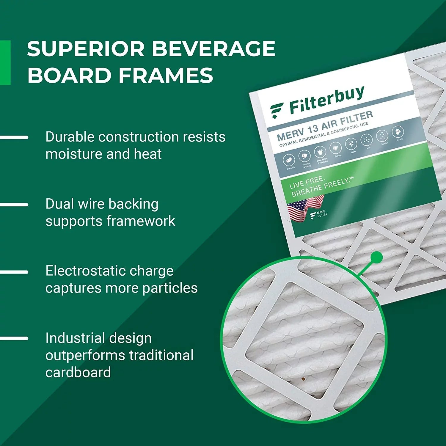 Filterbuy 16x20x1 MERV 13 Pleated HVAC AC Furnace Air Filters (5-Pack)
